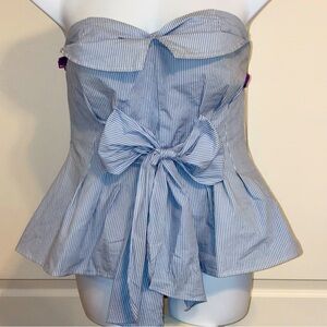 7th Avenue New York Co Blue & White Striped Strapless Top Bow Peplum Large